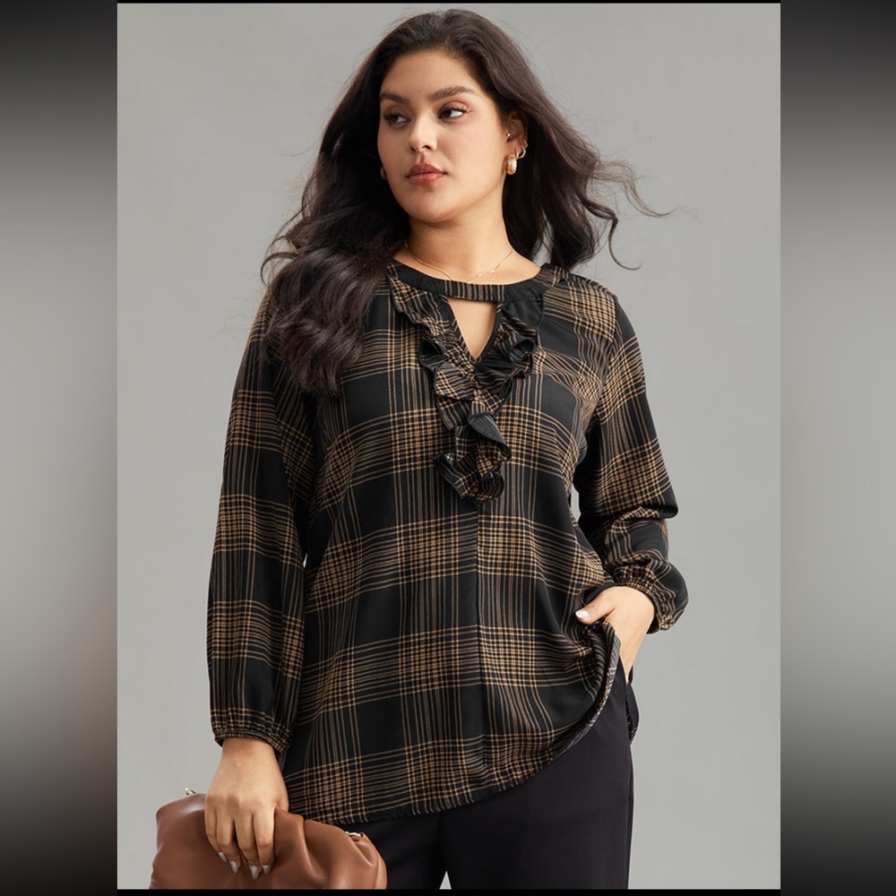 BloomChic Black and Gold plaid blouse, size 18-20